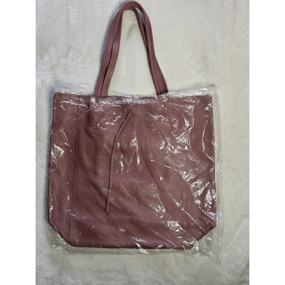 Italian Leather Tote Large Genuine Leather Dusty Rose Pink Made In Italy New - Picture 12 of 12